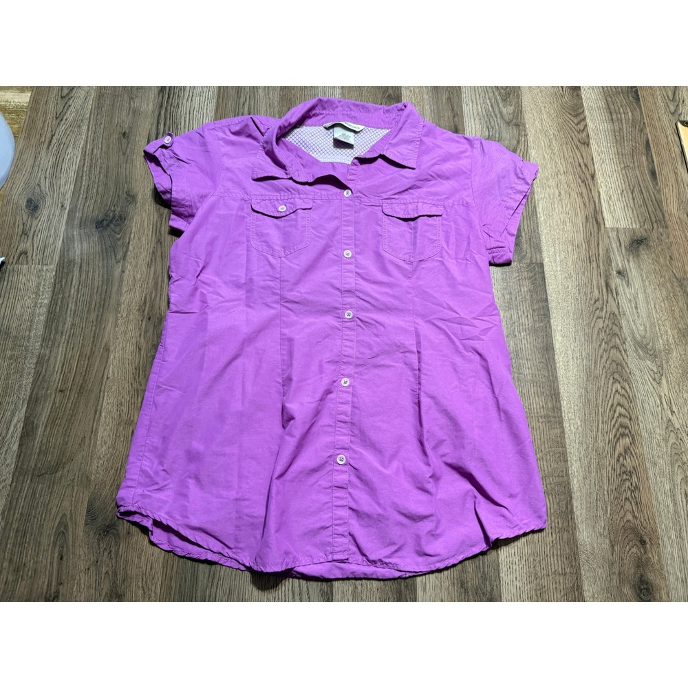 ExOfficio Shirt Womens Size L Purple Button Up Short Sleeve Hiking Outdoor